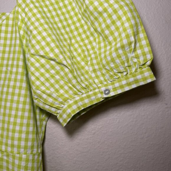 Primark Lime Check Puff Sleeve Cottagecore Dress UK14 EU42 US10 Western Cowgirl - Picture 7 of 8